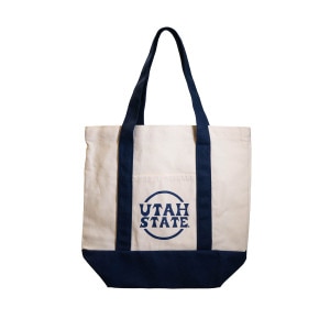 Utah State navy canvas mini tote bag trader joes dupe